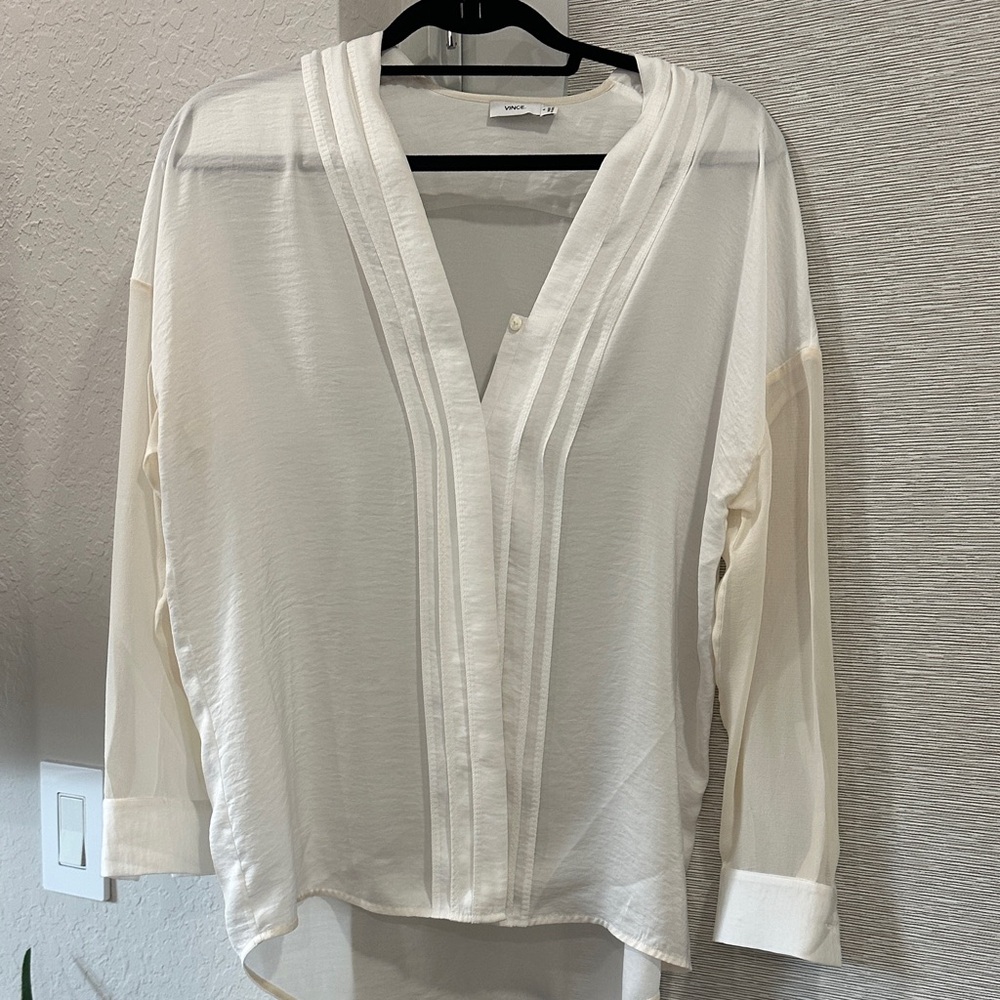 Vince Sheer White and Cream Blouse